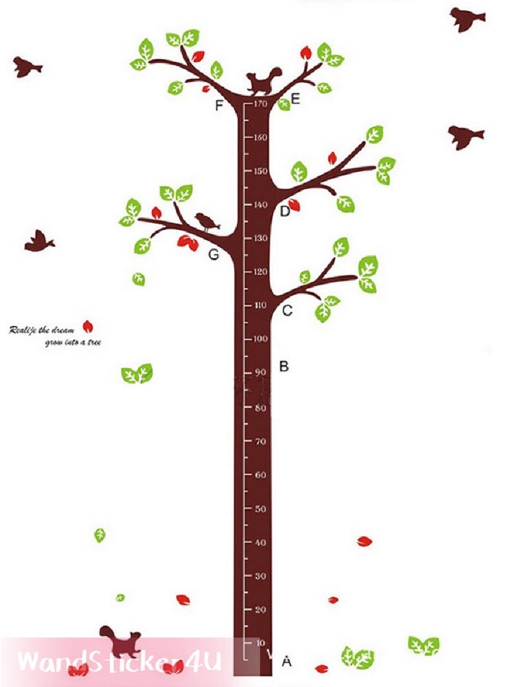 WandSticker4U - Peel and Stick- Happy Tree Height Chart | Size:140 x 200 cm | removable Wall Sticker Growth Chart for Nursery, Bedroom, Baby Room children's room