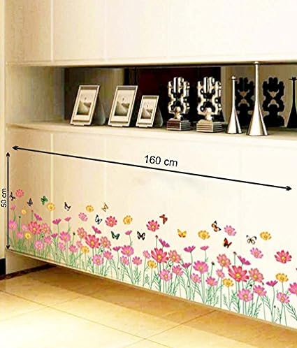 Decals Design 'Flowers Beautiful Daisy Waistline Skirting' Wall Sticker (PVC Vinyl, 60 cm x 90 cm), Multicolour