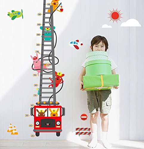 MJ8020 Fire Truck Wall Sticker Removable Height Sticker Cartoon Wall Decals Home Decor for Kids Room