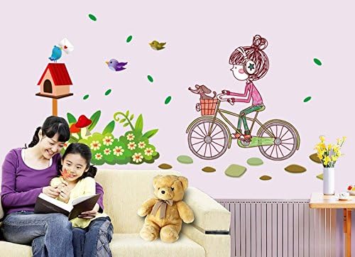 ren Empower Multicolor A Little Charming Girl Riding on Her Bike Large Wall Sticker Ay7085