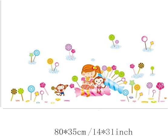 BEST OF BEST Cartoon Lollipop Girl Monkey Wall Sticker Home Decal Removable PVC Murals Wallpaper Girls Boys Kids Baby Nursery Bedroom Living Room Bathroom Kitchen Window Playroom Decor