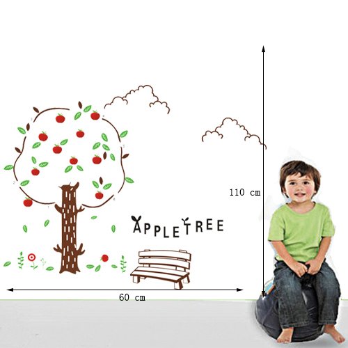 Ikeelife Home Decor Mural Vinyl Wall Sticker Red Apple Tree Chair Kids Nursery Room Wall Art Decal Paper