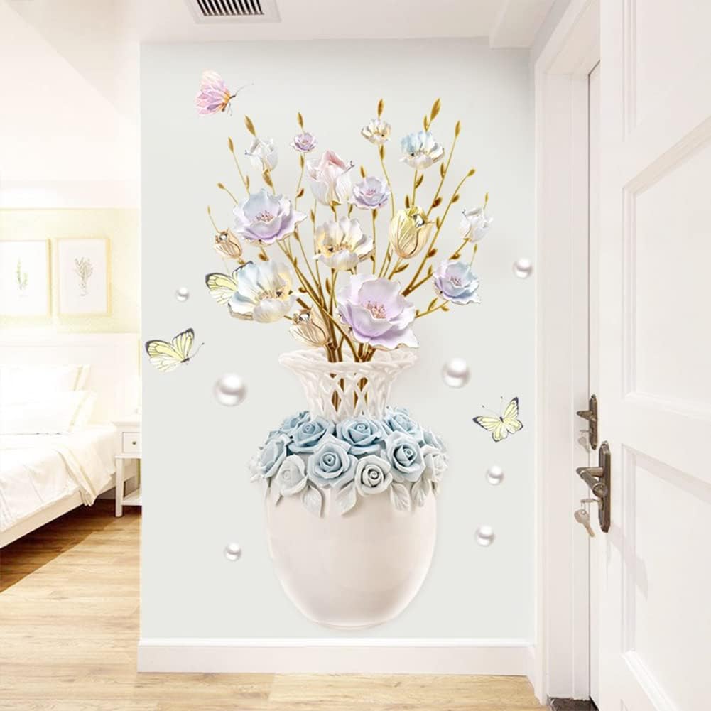 Three-dimensional vase wall stickers living room wall decoration stickers bedroom background wall self-adhesive wall flowers GS9917 Size: 60x90cm