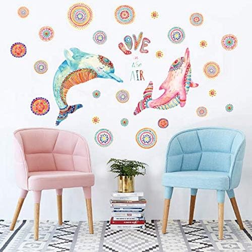 Creative Couple Dolphin Wallpaper Sticker Bedroom Bedside Living room Background Decoration PVC Waterproof Wall Stick