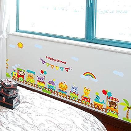 Sk9011 Cartoon Animal Train Wall Sticker