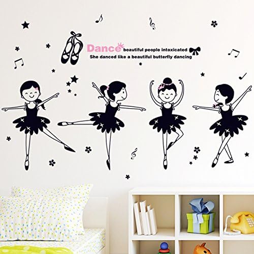 Xh1002 Dance Ballet Girls Kindergarten Classroom Cartoon Characters Children's Room Bedroom Wall Stickers, pvc white film material, big