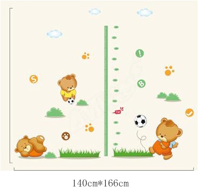 Cartoon Animals Wall Stickers Butterflies Flower Photo Frames Height Measurement Removable Wall Decals Home Decor Baby Boys Girls Kids Bedroom Kitchen Decoration (Bear Height Measurement)