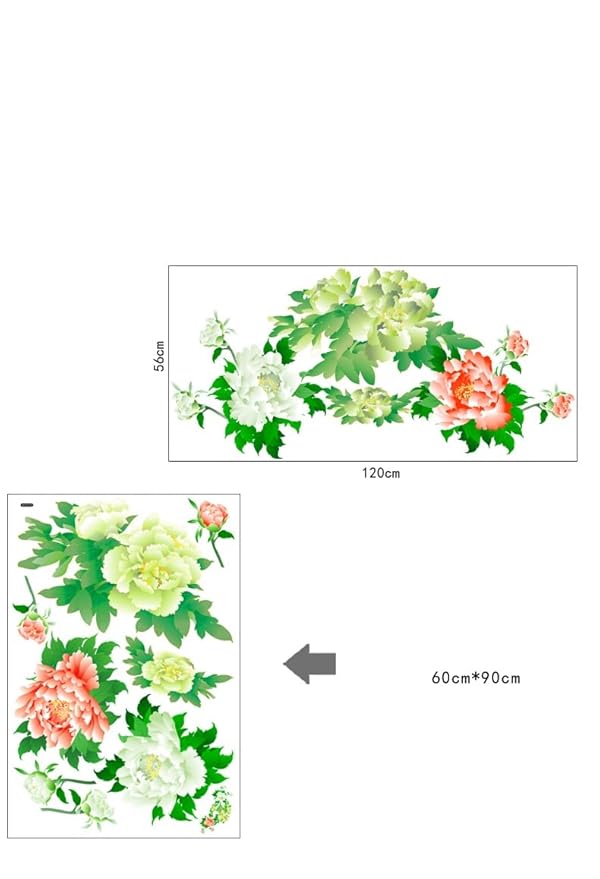 JAAMSO ROYALS Red and White with Green Leaves Design Self Adhesive Peel and Stick Decorative Wall Sticker for Wall Decor and Home Decor (60CM X 90CM)