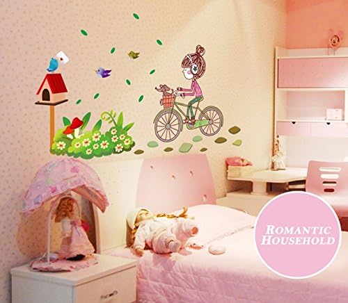 ren Empower Multicolor A Little Charming Girl Riding on Her Bike Large Wall Sticker Ay7085