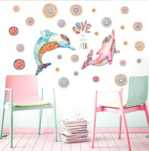 Creative Couple Dolphin Wallpaper Sticker Bedroom Bedside Living room Background Decoration PVC Waterproof Wall Stick