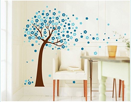 Asmi Collections Wall Stickers Blue Tree and Flowers AY9026B