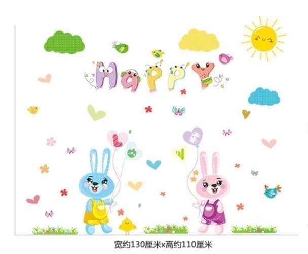 XL8208 cartoon love rabbit butterfly wall birds chicks flower wall stickers for kids rooms bathroom decor wall decals poster
