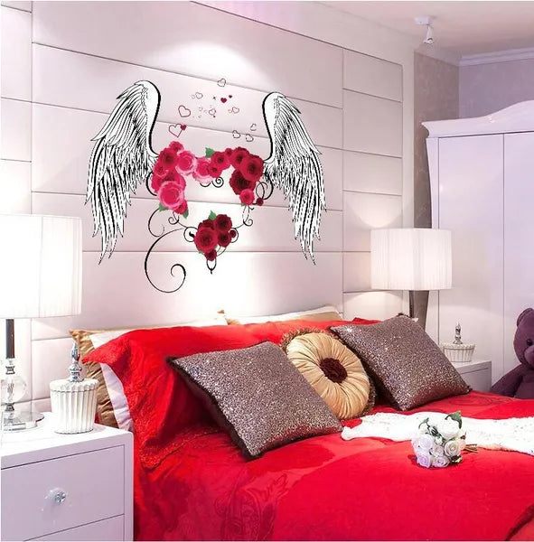 3D diy creative love rose feather colorful feather wall love wings wall stickers