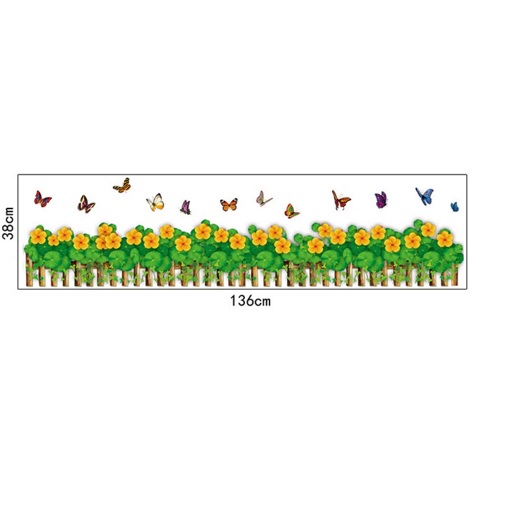 XY8081 fashionbeautybuy Baby Boy's Butterflies Flowers Railing Skirting Line Wall Sticker Paper Home Decal One Size Multi