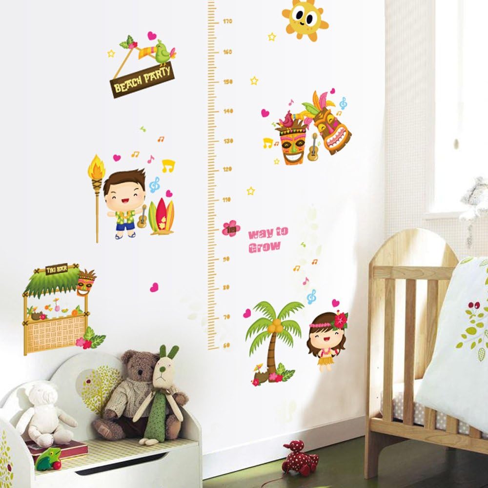 BEST OF BEST Beach Party Height Measurement Wall Sticker Home Decal Removable PVC Murals Wallpaper Girls Boys Kids Baby Nursery Bedroom Living Room Bathroom Kitchen Window Playroom Decor