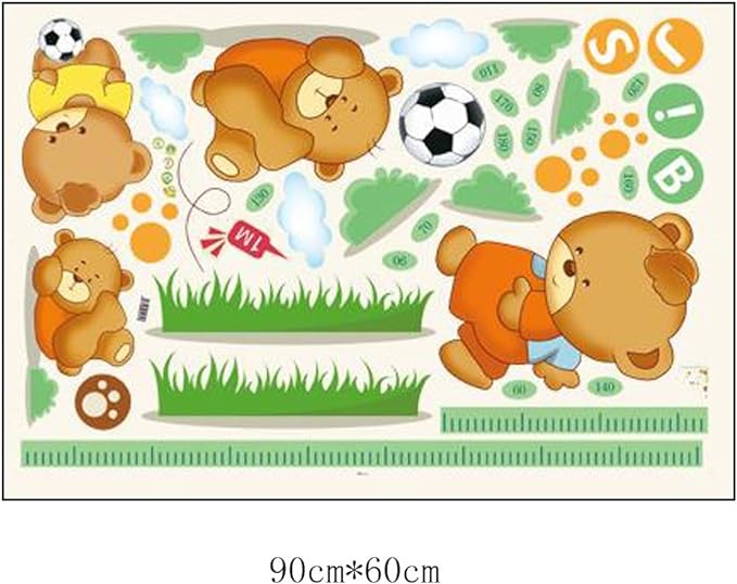 Cartoon Animals Wall Stickers Butterflies Flower Photo Frames Height Measurement Removable Wall Decals Home Decor Baby Boys Girls Kids Bedroom Kitchen Decoration (Bear Height Measurement)