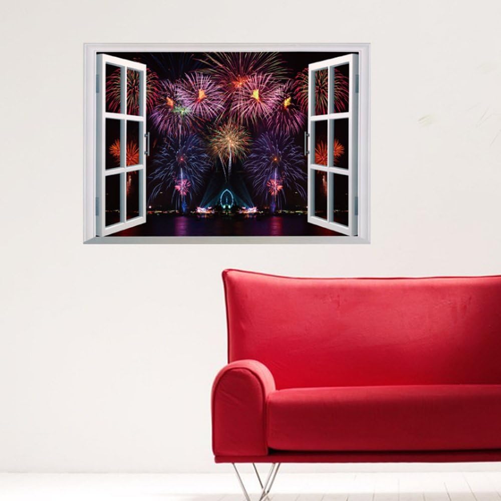 Sk7019 s Wall Stickers Watching Firework Through The Window Wall Decals Living Room Bedroom Wall Poster Mural