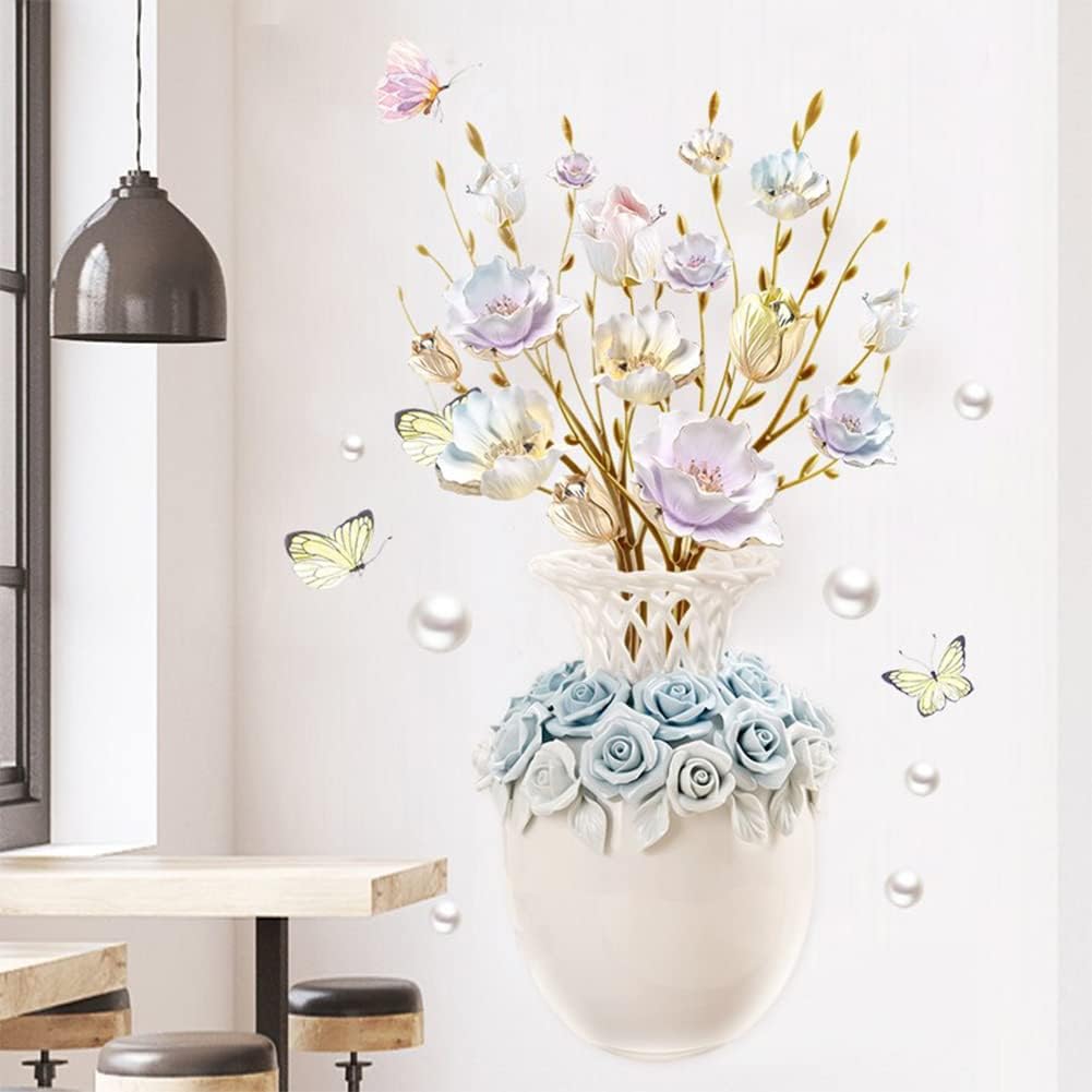 Three-dimensional vase wall stickers living room wall decoration stickers bedroom background wall self-adhesive wall flowers GS9917 Size: 60x90cm