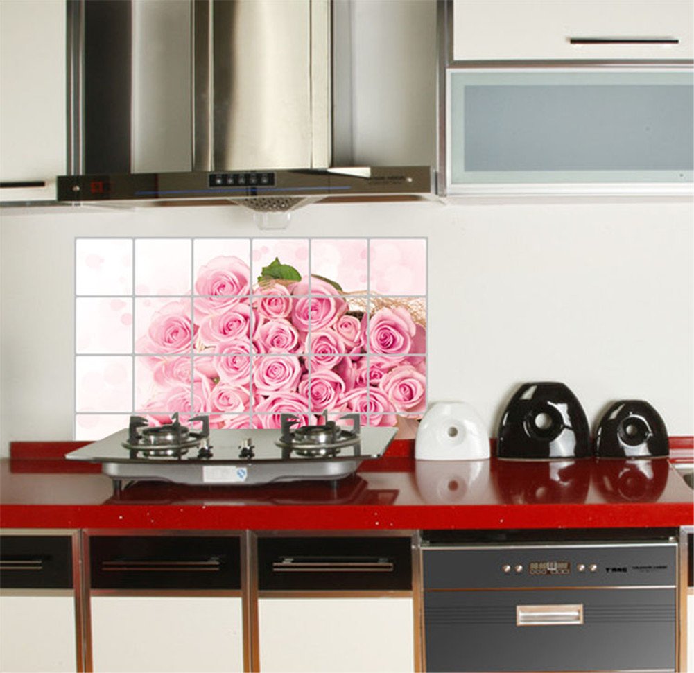 ACEFAST INC 6090CM Kitchen Oil Proof Waterproof Decal Wall Stickers Pink Rose Decal(A7)