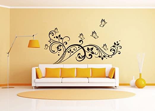 Black Butterfly Flower Wall Decal JM7255