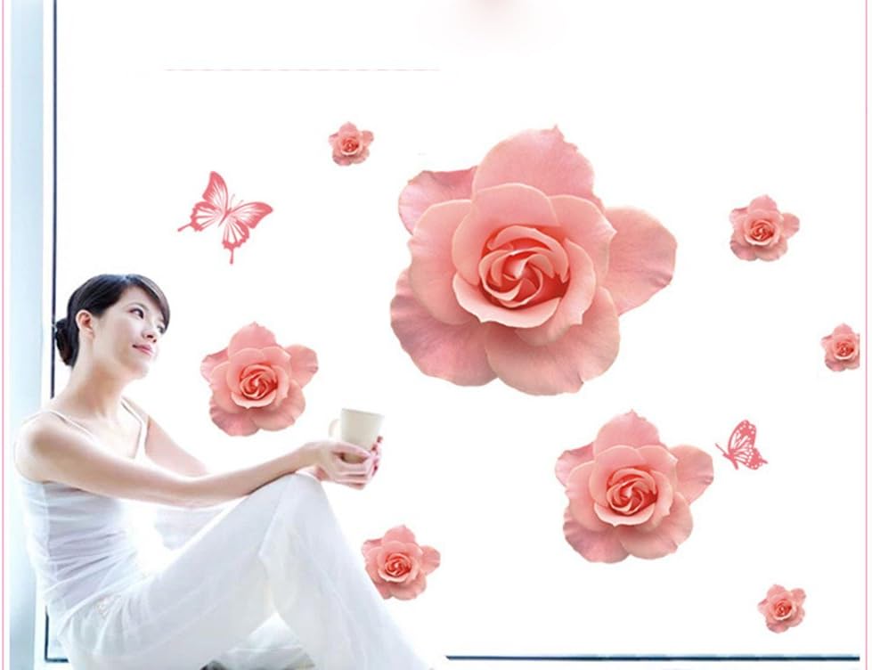 Lifeupmall Wall Decal Pink Rose Lily Daisy Magnolia Flower Romantic Vinyl Sticke Ay889