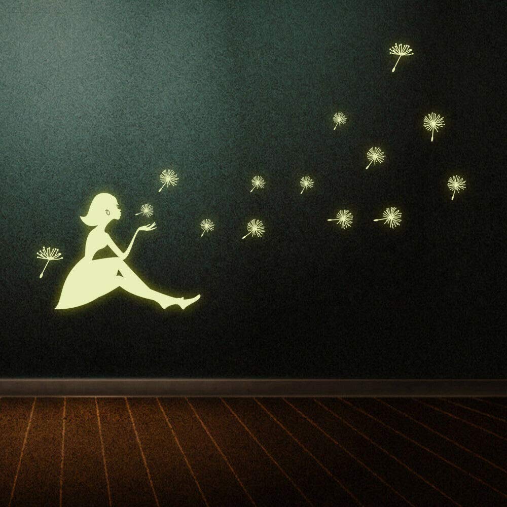 Glow in The Dark Dandelion Girl Flowers Wall Stickers Wallpaper Decor Art