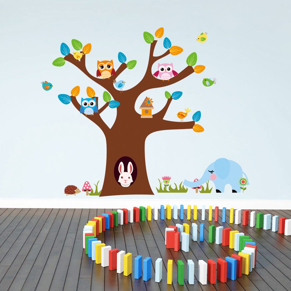 Cartoon Cute Animals Forest Owl Tree Wall Stickers ZY1022
