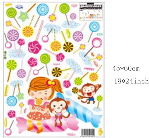 BEST OF BEST Cartoon Lollipop Girl Monkey Wall Sticker Home Decal Removable PVC Murals Wallpaper Girls Boys Kids Baby Nursery Bedroom Living Room Bathroom Kitchen Window Playroom Decor
