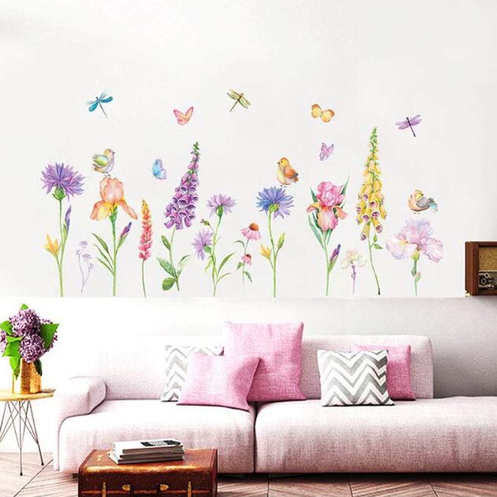 Tree Flowers Leaves Wall Stickers Removable Wall Decals Home Decor PVC Art Mural Baby Boys Girls Kids Bedroom Kitchen Room Decoration Wall Sticker (Wonderful Flowers Birds Butterflies Dragonflies)