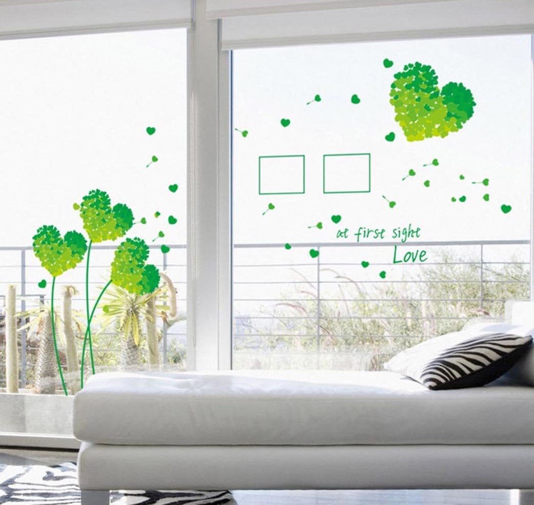 Ay7176g Love Grass Leaf Wall Sticker Green Heart, Photo Frame, Bedroom, Living Room, Wall Decor, Decals
