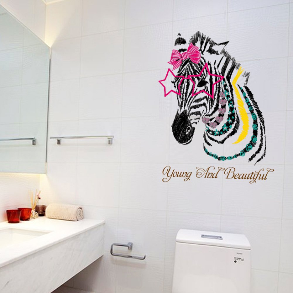 Butterflies Flowers Trees Wall Stickers Cartoon Animals Removable Wall Decals Home Decor Art Mural Baby Boys Girls Kids Bedroom Kitchen Room Decoration Wall Sticker (Beautiful Zebra)