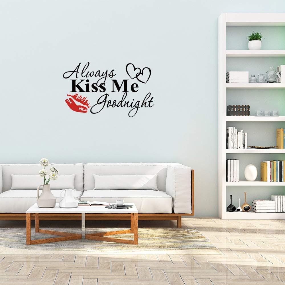 DF5401 English Love Proverbs Wall Sticker, Always Kiss Me Goodnight Wall Decal, Warm Inspirational Quotes Removable Art Vinyl Decor for Bedroom, Baby Room, Living Room