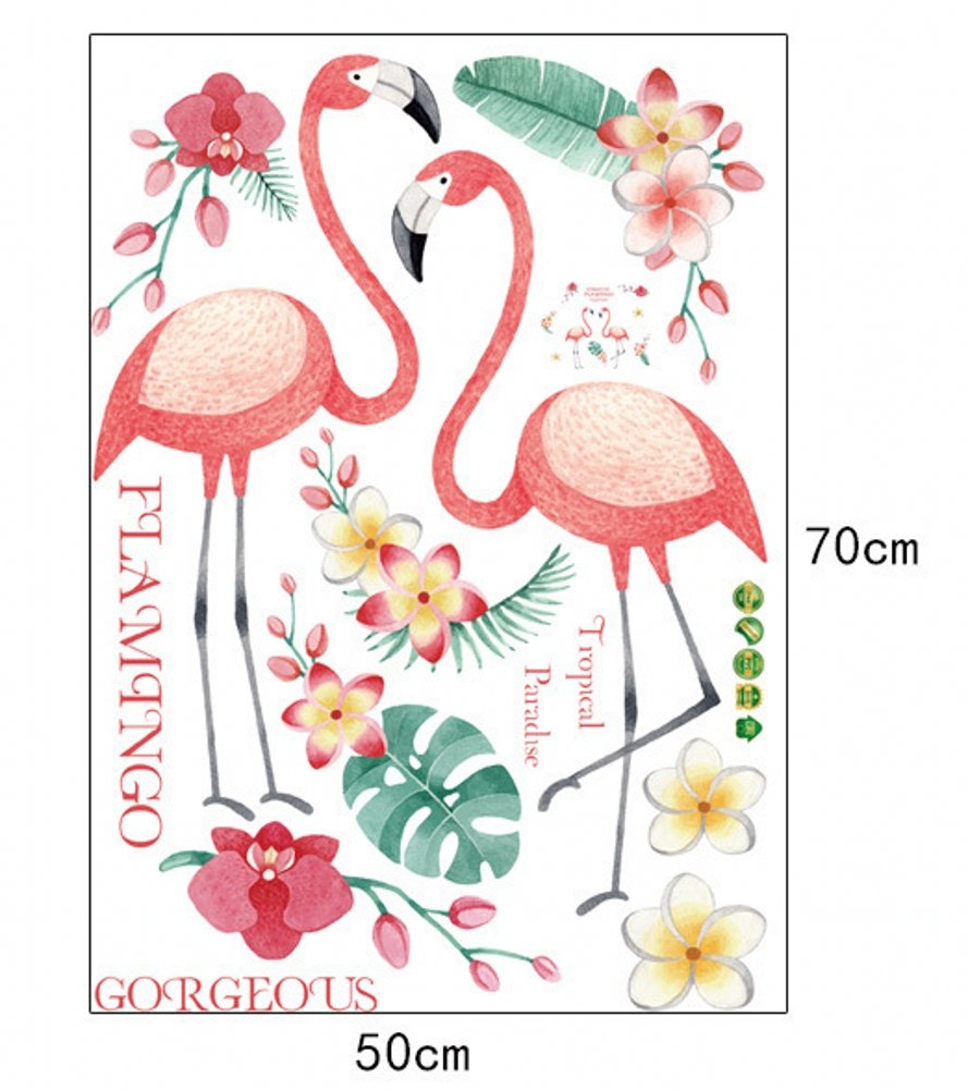Funif Cute Flower and Flamingo Wall Stickers DIY Removable Animals Wall Decals Decorative Wall Mural Wallpaper for Bedroom Pink