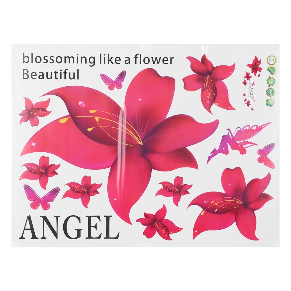 Ay647 Ubersweet® 3 Pieces Red Wall Sticker, Lily Flower Pattern Wall Decal, Removable Wall Sticker