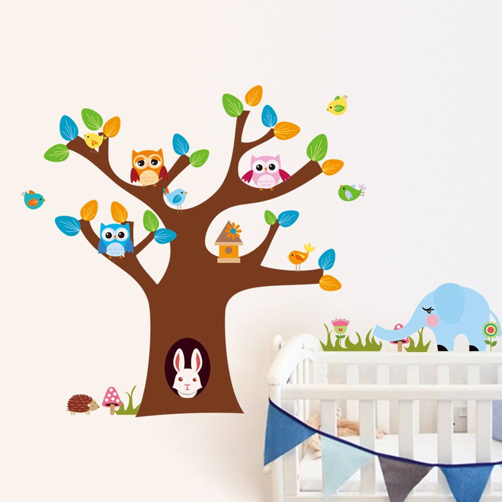 Cartoon Cute Animals Forest Owl Tree Wall Stickers ZY1022