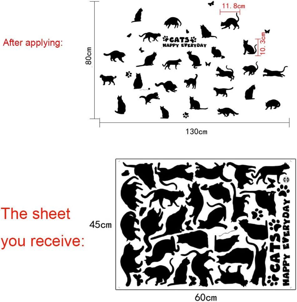 Sks6036 Removable 26 Black Cats and Butterfly Vinyl Wall Arts Paper Easy to Stick Wall Decals for Bedroom and Funiture