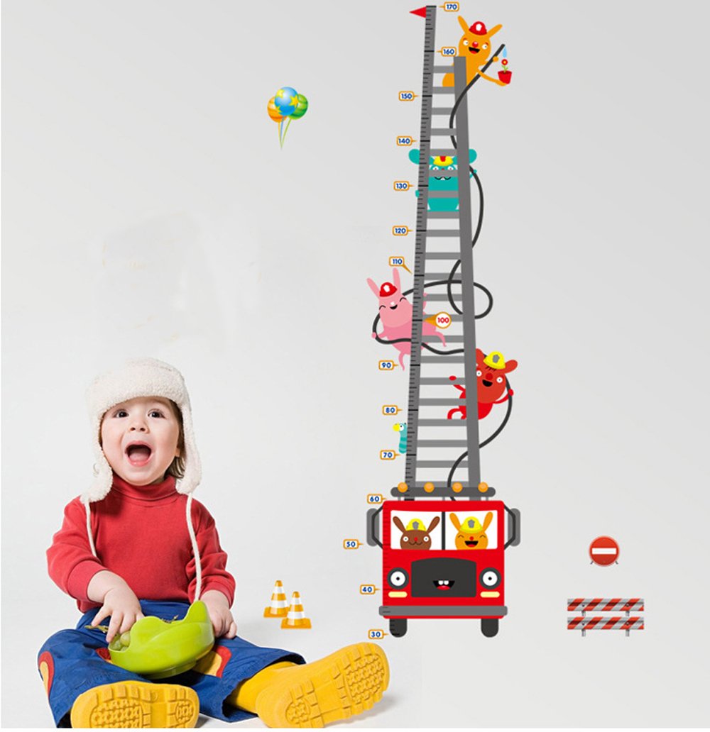 MJ8020 Fire Truck Wall Sticker Removable Height Sticker Cartoon Wall Decals Home Decor for Kids Room