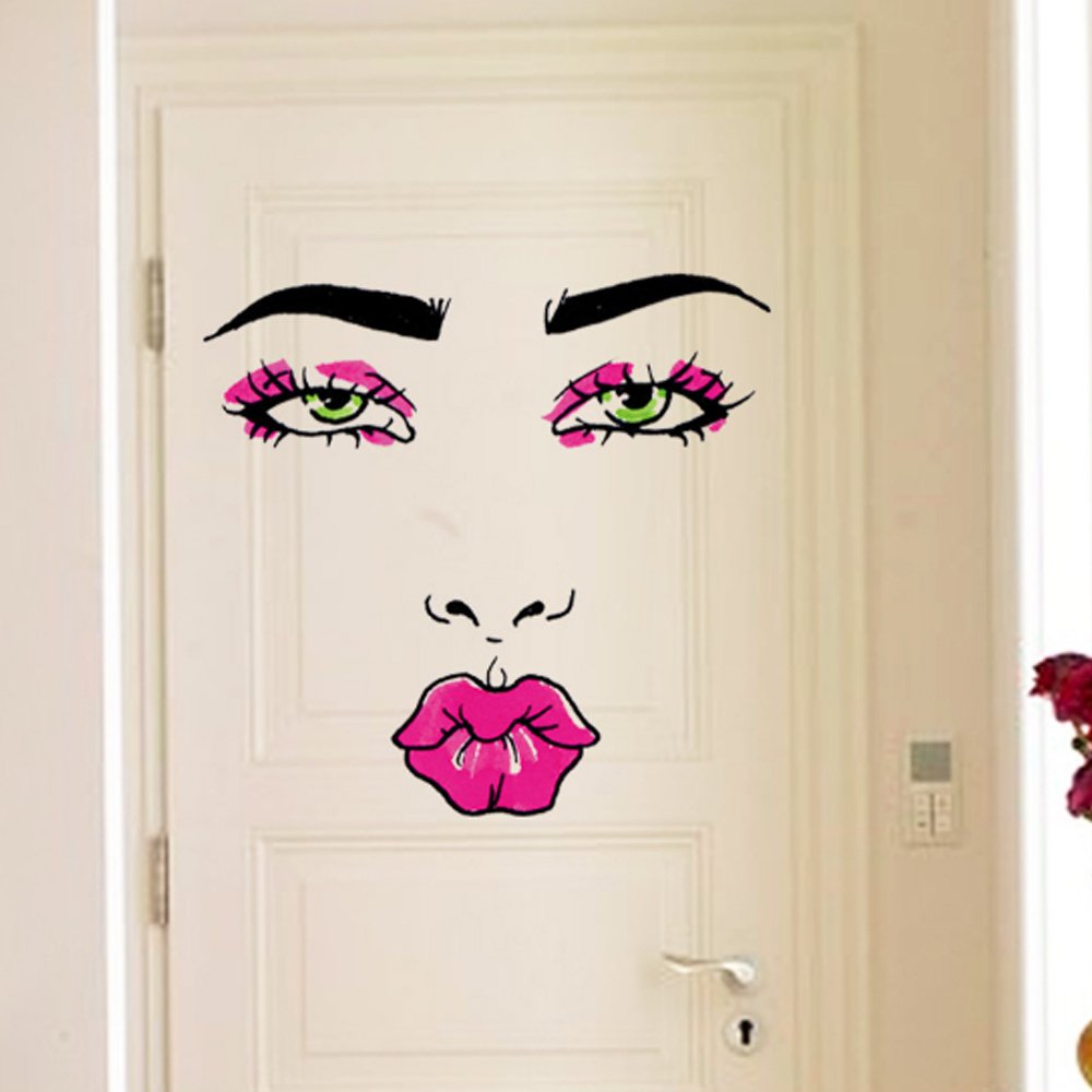 fashionbeautybuy Baby Boy's Lips Woman Kiss Eyebrows Eyes Nose Wall Sticker Decal One Size Colorful