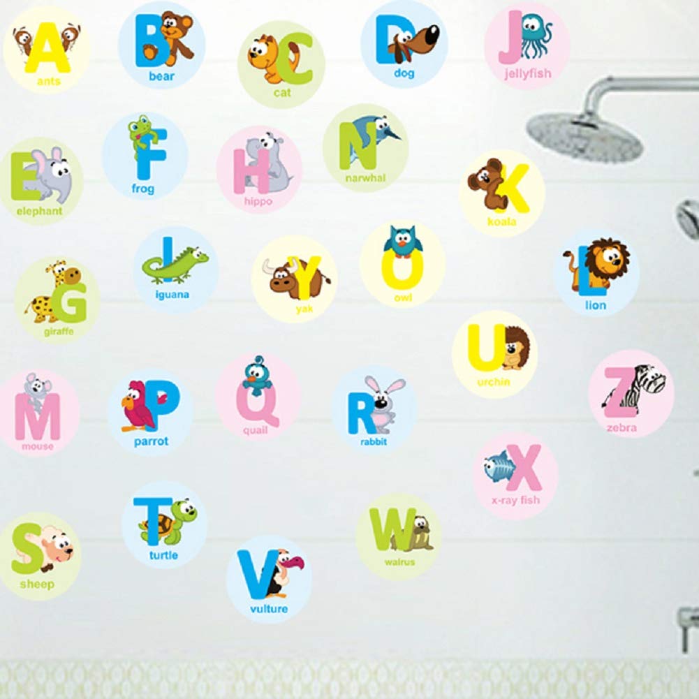 AM6026 ChezMax DIY Animal Alphabet ABC Wall Decals Wall Stickers Removable Educational Letters Mural Decor for Kids Nursery Bedroom Living Room