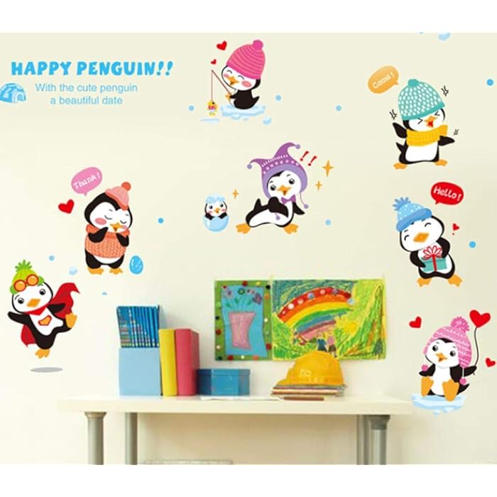 XH1059c BIBITIME Kindergarten Classroom Nursery Cartoon Saying Quotes Happy Penguin Wall Decals Stickers Bedroom Kids Room Decor,DIY
