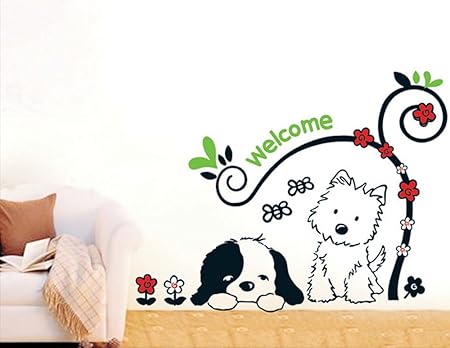 DM570045 Loyal Partner Cute Puppies Wall Decals Children's Room Nursery Removable Wall Stickers