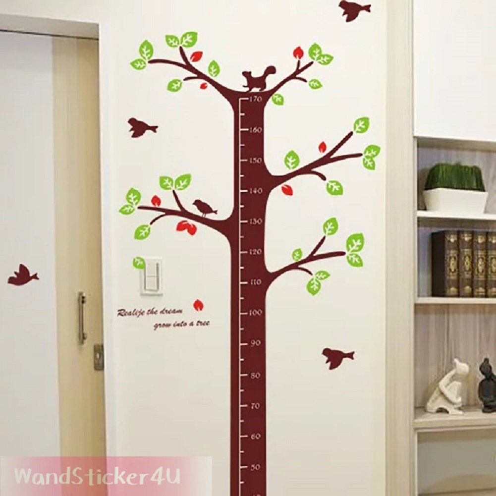 WandSticker4U - Peel and Stick- Happy Tree Height Chart | Size:140 x 200 cm | removable Wall Sticker Growth Chart for Nursery, Bedroom, Baby Room children's room