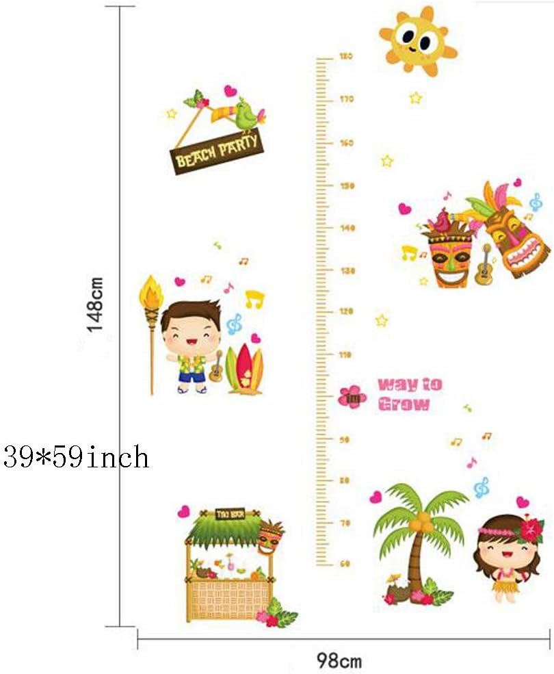 BEST OF BEST Beach Party Height Measurement Wall Sticker Home Decal Removable PVC Murals Wallpaper Girls Boys Kids Baby Nursery Bedroom Living Room Bathroom Kitchen Window Playroom Decor