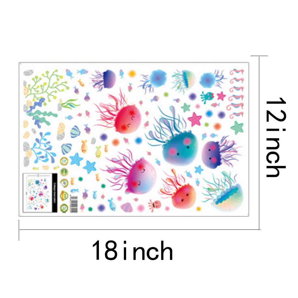 Adam Victor Removable Creative 3D Fun Fish Jellyfish Underwater World Wall Decals Kids Room Wall Decorations Art Décor Stickers Nursery Décor 3D DIY PVC Art Decal Bedroom Bathroom Sticker Xl3042 Size:18x12