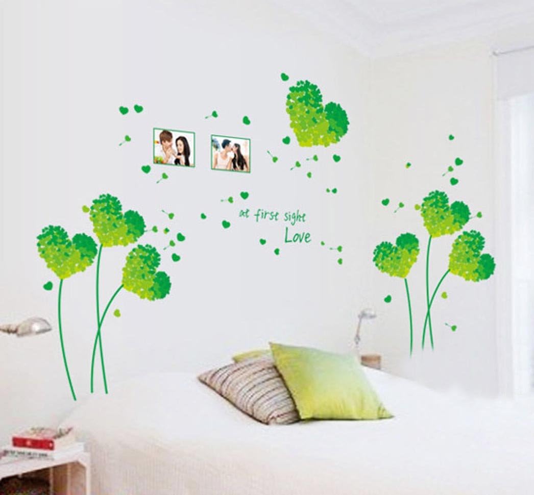 Ay7176g Love Grass Leaf Wall Sticker Green Heart, Photo Frame, Bedroom, Living Room, Wall Decor, Decals