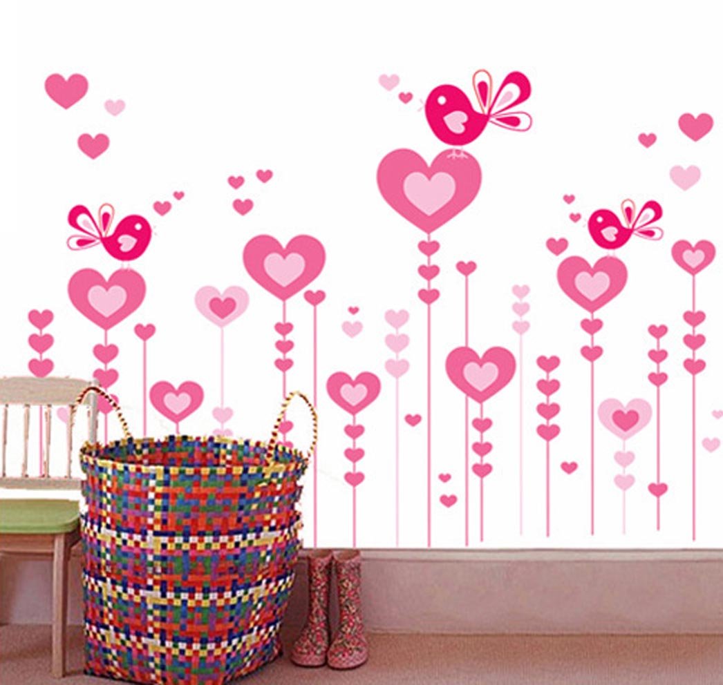 Love Pink Bird Wall Stickers AY9116 Aesthetic Children's Bedroom Wall Stickers