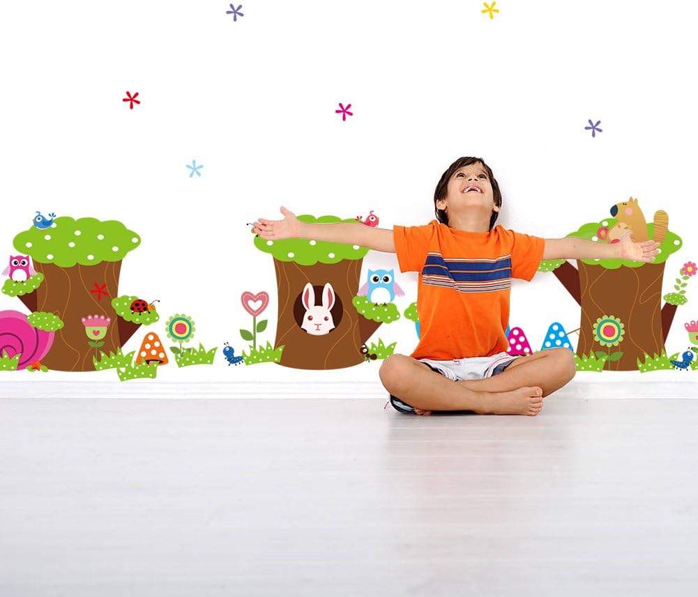 Happy Rabbit Owl Ant Bird Stump Wall Art Decals Decor Peel and Stick Removable Sticker for Children's Room Nursery cd004