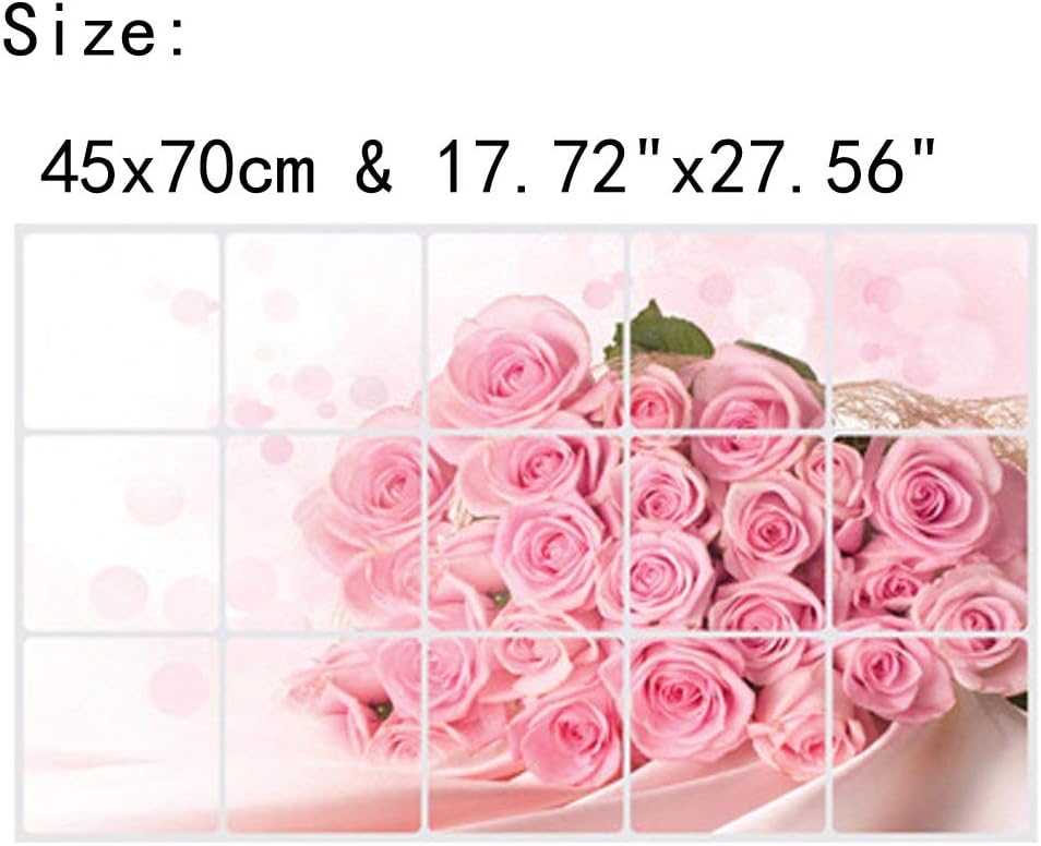 BIBITIME Pink Rose Kitchen Oil Proof Wall Stickers 17.72 inches x 27.56 inches Roses Flower