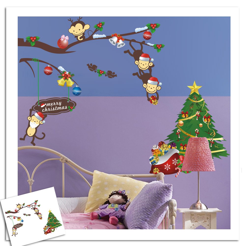 Zy1209 hayabusa TM "Christmas Monkey" kid room Wall sticker Home Decor Hot Selling nursery school Home Decor Art Kids /Nursery Loving Gift