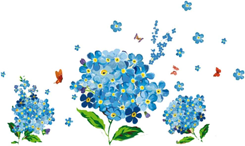 Romantic Blue Flowers Charm Wall Stickers Removable Wall Decals Home Decor PVC Art Mural Baby Boys Girls Kids Bedroom Kitchen Nursery Room Decoration Wall Sticker Posters